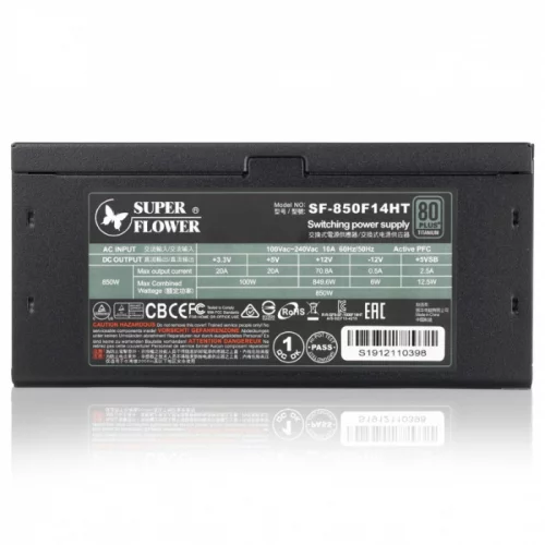 блок питания 850 Ватт/ Super Flower Power Supply Leadex Titanium, 850W, ATX, 140mm, 10xSATA, 4xPCI-E(6+2), 2xPCI-E(6), APFC, 80+ Titanium, Full Modular (SF-850F14HT) фото 3