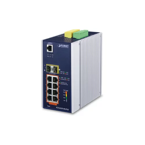 Коммутатор PLANET IGS-6325-8UP2S (IGS-6325-8UP2S) коммутатор/ PLANET IGS-6325-8UP2S IP30 DIN-rail Industrial L3 8-Port 10/100/1000T 802.3bt PoE + 2-port 1G/2.5G SFP Full Managed Switch (-40 to 75 C, 8-port 95W PoE++, 802.3bt/PoH/Force modes, dual redundant power input on 48~56VDC terminal block, DIDO, ER