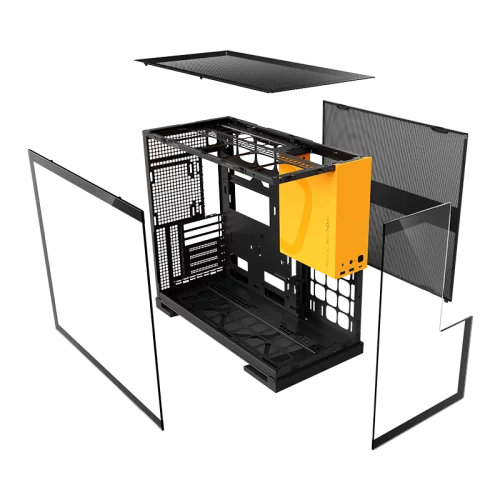 Корпус ПК без блока питания/ Case Geometric Future Model 5, Midi-Tower, TG, no fans, 2xUSB-A 3.0, 1xUSB 3.2 Type-C, E-ATX, ATX, mATX, mITX Black/ Yellow (1AM5WKBY00100) фото 7