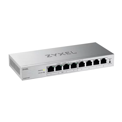 Коммутатор Web Smart L2 коммутатор Zyxel GS1200-8HPv3, 8xGE (4xPoE+), бюджет PoE 68 Вт, настольный, бесшумный (GS1200-8HPV3-EU0101F)