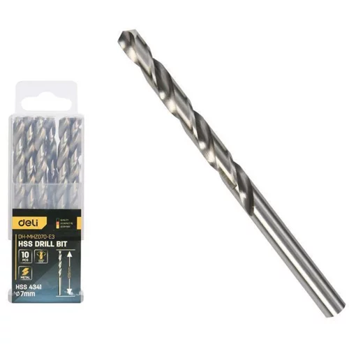 Набор сверл по металлу (7мм, 10 шт) Deli DH-MHZ070-E3 сталь HSS 4341, угол заточки 135 град, пласт. кейс