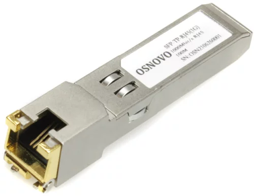 Медный SFP модуль OSNOVO SFP-TP-RJ45(1G) Медный SFP модуль Gigabit Ethernet с разъемом RJ45. Скорость 1000 Мбит/с. Интерфейс: SERDES. Расстояние передачи - до 100 м. Размеры (ШхВхГ): 13,8x13,7x68мм. Вес: 0,03кг. Рабоч