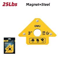 Угольник-фиксатор магнитный для сварки Deli DL-HDW25 макс. усилие 11кг, углы 45,90,135 град., размер 118х83х15мм, вес 320гр.