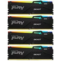 Память оперативная/ Kingston 64GB 5200MT/s DDR5 CL40 DIMM (Kit of 4) FURY Beast RGB XMP (KF552C40BBAK4-64)