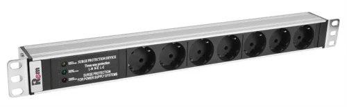 Блок розеток Rem-10 без шнура с фил. и инд., 7 Schuko, вход IEC 60320 C14, 10A, алюм., 19 (R-10-7S-FI-440-Z)