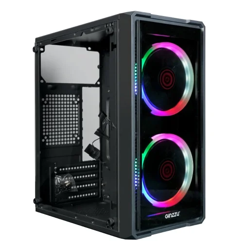 Корпус Ginzzu B177 2*USB 2.0,AU FAN 2*12 LED передняя и боковая панель стекло (B177#NTL)