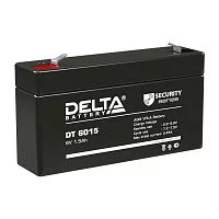 Батарея DELTA серия DT, DT 6015, напряжение 6В, емкость 1.5Ач (разряд 20 часов), макс. ток разряда (5 сек.) 18А, макс. ток заряда 0.45А, свинцово-кислотная типа AGM, клеммы F1, ДxШxВ 97х24х51мм., вес 0.3кг., срок службы 5 лет./ Battery DELTA series DT, D