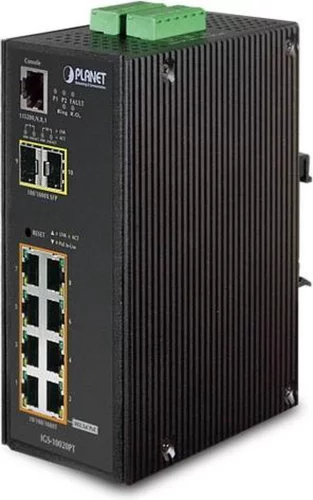 коммутатор/ PLANET IP30 L2+ SNMP Manageable 8-Port Gigabit POE(Af) Switch + 2-Port Gigabit SFP Industrial Switch (-40 to 75 C), ERPS Ring Supported, 1588 (IGS-10020PT)