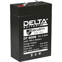 Батарея DELTA серия DT, DT 6028, напряжение 6В, емкость 2.8Ач (разряд 20 часов), макс. ток разряда (5 сек.) 48А, макс. ток заряда 0.84А, свинцово-кислотная типа AGM, клеммы F1, ДxШxВ 66х33х97мм., вес 0.61кг., срок службы 5 лет./ Battery DELTA series DT,