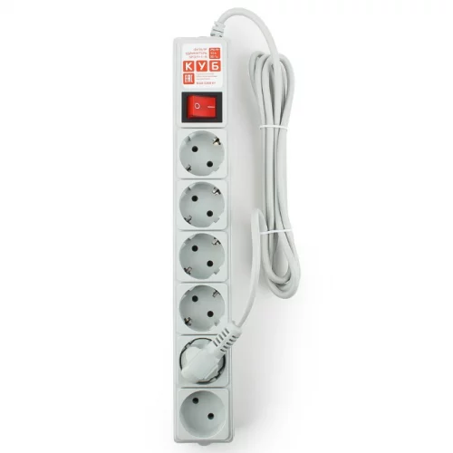 Фильтр-удлинитель Power Cube 1.9 м 6 розеток (серый) 10А/2,2кВт/ Surge protector Power Cube 1.9 m 6 outlets (gray) 10A / 2.2kW (SPG(5+1)-B-6) фото 2
