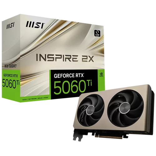 Видеокарта MSI PCI-E 5.0 RTX 5060TI 8G INSPIRE 2X NVIDIA GeForce RTX 5060TI 8Gb 128bit GDDR7 2572/28000 HDMIx1 DPx3 HDCP Ret (RTX 5060 TI 8G INSPIRE 2X)