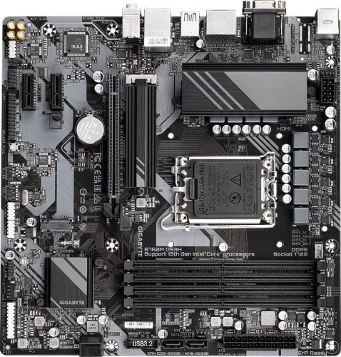 Материнская плата/ MB GIGABYTE INTEL B760 s1700, 4xDDR5(192GB), D-SUB/HDMI 2.0/2xDP, 1xPCIe 4.0x16, 2xPCIe 3.0, 1xLAN (2.5GbE), 4xSATA 6Gb/s, 1xM.2, 1xUSB-C, 3xUSB 3.2, 4xUSB 2.0, 1xPS/2, mATX (B760M DS3H)