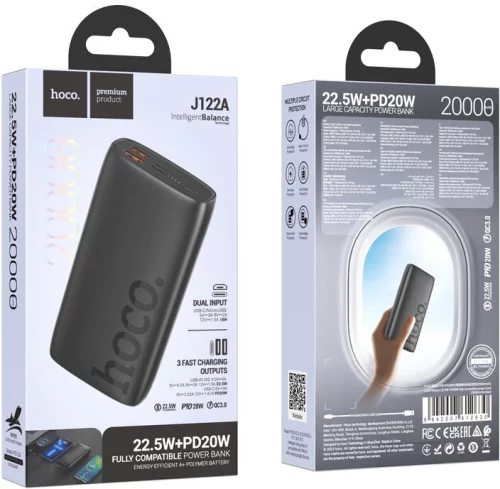 Мобильный аккумулятор Hoco J122A Respect 20000mAh QC/ PD 22.5W 3A USB-A/ USB-C черный фото 6