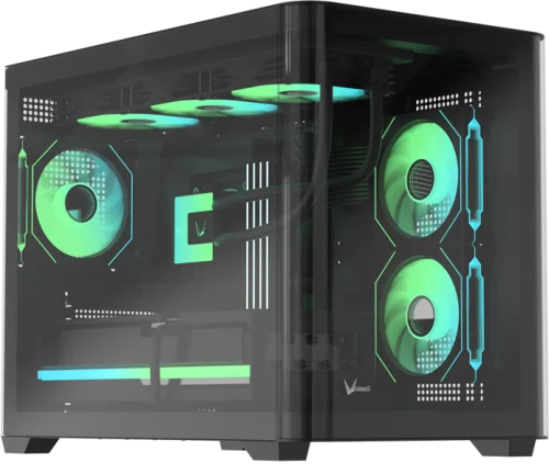 корпус Formula V Line Crystal U2M Floe Black, MATX, TYPE-C*1, USB3.0*1, Curved Glass, SIDE 2x FLOE ARGB, REAR 1x FLOE ARGB
