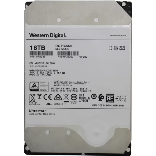 Жесткий диск/ HDD WD SAS Server 18Tb Ultrastar DC HC550 7200 12Gb/s 512MB 1 year warranty (replacement WUH721818AL4206) (WUH721818AL5204)