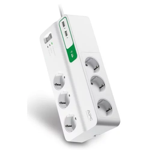 Сетевой фильтр APC Essential SurgeArrest, 6 розеток, 2x USB, 5 В, 2,4 А, 230 В (PM6U-RS)