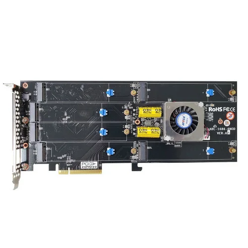 RAID-контроллер Areca ARC-1686-6NOD PCIe 4.0 x8 Full Height, 6 x M.2 Connector, Tri-mode interface at each M.2 bays - 12Gb/ s SAS/ SATA / Gen 4.0 PCIe (NVMe), RAID 0,1,10,JBOD, Hold-up Supercapacitor Onboard, RTL