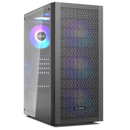 Корпус без блока питания/ Case PCCooler MA100 MESH BK, Midi-Tower, TG, Mesh, 3x120mm ARGB, 1xUSB-A 3.0 + 2xUSB-A 2.0, ATX, mATX, mITX Black