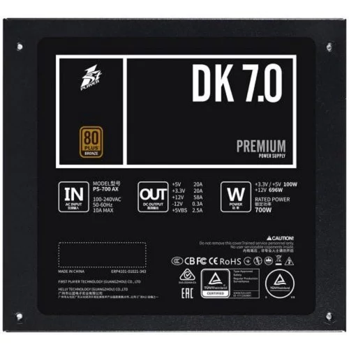 1STPLAYER Блок питания DK PREMIUM 700W / ATX 2.4, APFC, 80 PLUS BRONZE, 120mm fan / PS-700AX фото 3