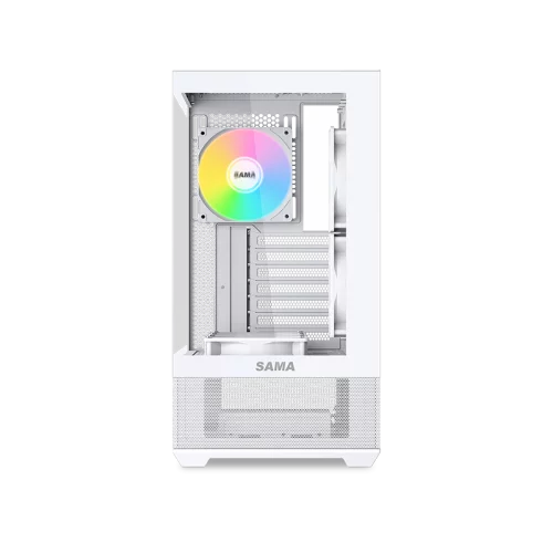 Корпус ПК без блока питания/ Case SAMA V40 White, Midi-Tower, TG, 6x120mm ARGB, 2xUSB 3.0 + 1xUSB 3.1 Type-C, ATX, mATX, mITX White (V40-WHADA6X1-GL) фото 3