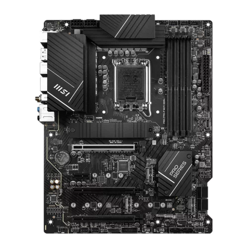 Материнская плата/ MB MSI INTEL Z790 s1700, 4xDDR5(256GB), HDMI 2.1/DP, 1xPCIe 5.0x16, 1xPCIe 4.0x16, 1xPCIe 3.0x16, 1xPCIe 3.0, 1xLAN (2.5GbE), Wi-Fi, BT, 6xSATA 6Gb/s, 4xM.2, 1xUSB-C, 3xUSB 3.2, 4xUSB 2.0, 1xPS/2, AT (PRO Z790-P WIFI)