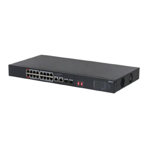 DAHUA DH-S3220-16GT-240 16-портовый управляемый гигабитный коммутатор с PoE, уровень L2, 16xRJ45 1Gb, 2xRJ45 1Gb uplink, 2xSFP 1Gb uplink, суммарно 240Вт, коммутация 40 Гбит/ с, MAC-таблица 8К