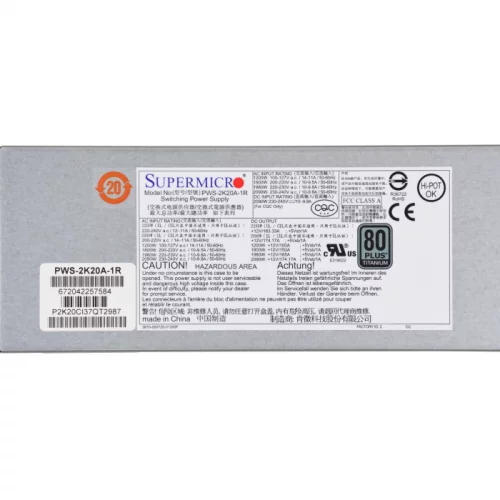 Блок питания Supermicro 2200W 80+ (PWS-2K20A-1R)