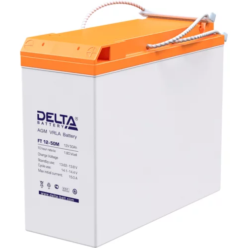 Батарея DELTA серия FT-M, FT 12-50 М, напряжение 12В, емкость 50Ач (разряд 10 часов), макс. ток разряда (5 сек.) 500А, макс. ток заряда 15А, свинцово-ки? (FT 12-50 M)