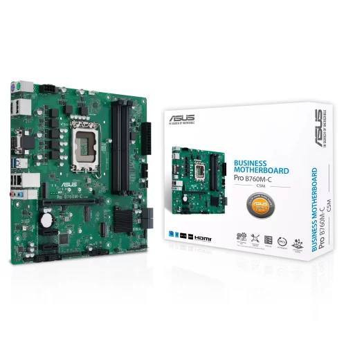 ASUS PRO B760M-C-CSM, LGA1700, B760, 4*DDR5, 4*SATA, 2*M.2, 2*USB 3.2, 2*USB 2.0, 1*PCIx16, 2*PCIx1, 2*DP+HDMI+VGA, mATX (90MB1DX0-M0EAYC)