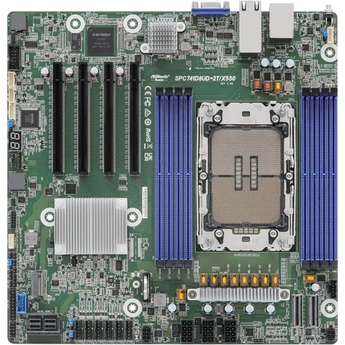 Материнская плата/ ASRock SPC741D8UD-2T/ X550, Deep Micro-ATX, 1x LGA 4677 5th/ 4th Gen Intel Xeon Scalable, 8x DDR5 RDIMM/ RDIMM-3DS, 4x PCIe5.0 / CXL1.1 x16, 2x MCIO (PCIE5.0 x8), 1x M.2 (PCIe3.0 x4 o (90-SXGBM1-A0UAY2F)
