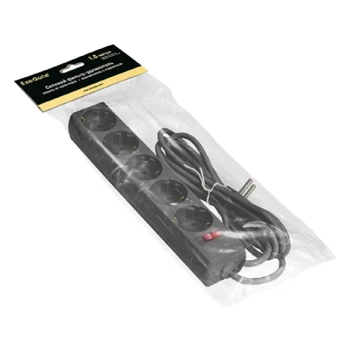 Exegate EX221175RUS Сетевой фильтр Exegate SP-5-1.8B (5 розеток, 1.8м, евровилка, черный) фото 2