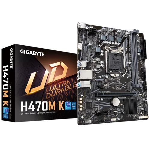 Материнская плата Gigabyte OEM H470M K, Socket 1200, Intel®H470, 2xDDR4-2333, HDMI, 1xPCI-Ex16, 1xPCI-Ex1, 2xSATA3, 1xM.2, 8 Ch Audio, GLan, (4+2)xUSB2.0, (2+2)xUSB3.2, mATX, RTL {} oem (H470M K||OEM)