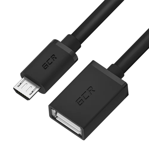 GCR PRO Адаптер переходник OTG 0.75m USB, microB 5pin/AF, черный, морозостойкий, GCR-55591