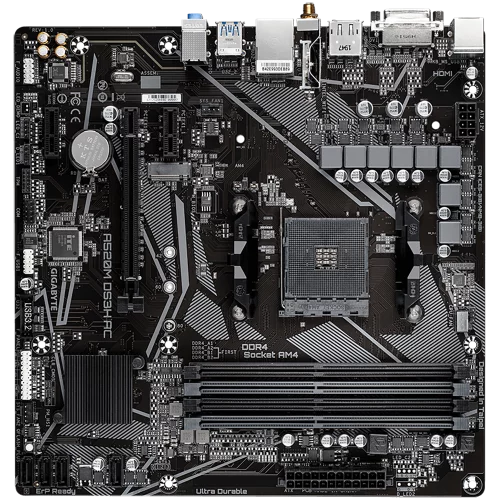 Материнская плата Gigabyte A520M DS3H AC Soc-AM4 AMD A520 4xDDR4 mATX AC`97 8ch(7.1) GbLAN RAID+HDMI+DP
