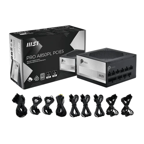 Блок питания MSI PRO A850PL PCIE5 850W, 80+ Platinum, полностью модульный, ATX 3.1, PCIE5.1, RTL (306-7ZPLY11-HD8) фото 5