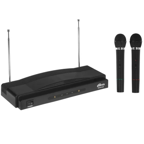 RITMIX RWM-220 {2 микрофона: 87.5 МГц - 92 МГц; раб. частоты: 100 Гц - 10 000 Гц;Чувств.: -30 дБ +/-3 дБ; пит. системы: AC 220 в / 500 мА}