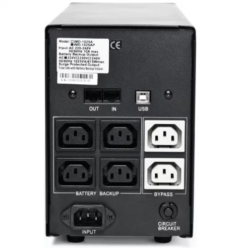 ИБП Powercom IMD-1200AP, LCD, линейно-интерактивный, 1200 ВA, 720 Вт, 4 розетки IEC320 C13 с резервным питанием, 2 розетки IEC320 C13 с фильтрацией, USB, защита RJ45/RJ11, ШхГхВ 130х382х192мм, 13.4 кг/ UPS Powercom IMD-1200AP, LCD, Line Interactive, 1200 фото 3