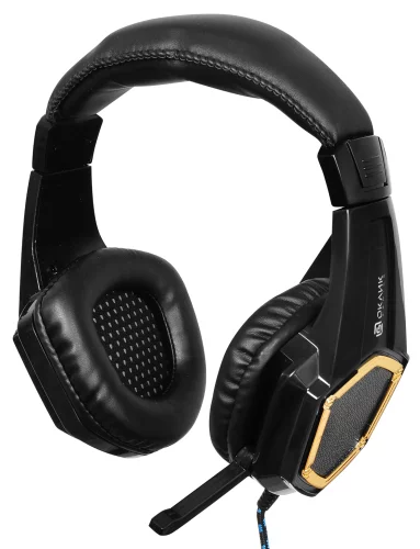 Наушники с микрофоном Оклик HS-L310G Guardian черный/ золотистый 2.2м мониторные оголовье (359483)