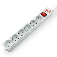 Фильтр-удлинитель Power Cube 1.9 м 6 розеток (серый) 10А/2,2кВт/ Surge protector Power Cube 1.9 m 6 outlets (gray) 10A / 2.2kW (SPG(5+1)-B-6)