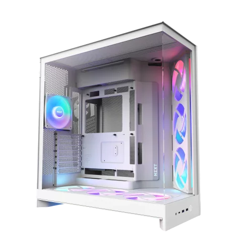 Корпус без блока питания/ Case NZXT H9 Flow RGB+ (2025), Midi-Tower, TG, 6x140mm RGB + 1x120mm RGB, 2xUSB-A 3.2 + 1xUSB-C 3.2, E-ATX, ATX, mATX, mITX White (CM-H92FW-P1)