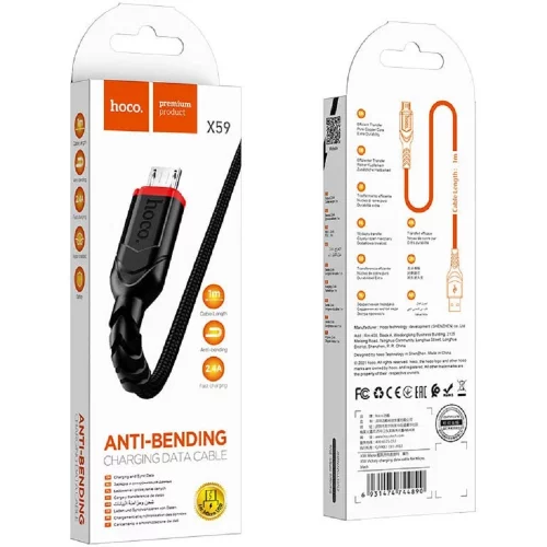 HOCO X59/ USB кабель Micro/ 1m/ 2.4A/ Нейлон/ Black (HC-44890) фото 3