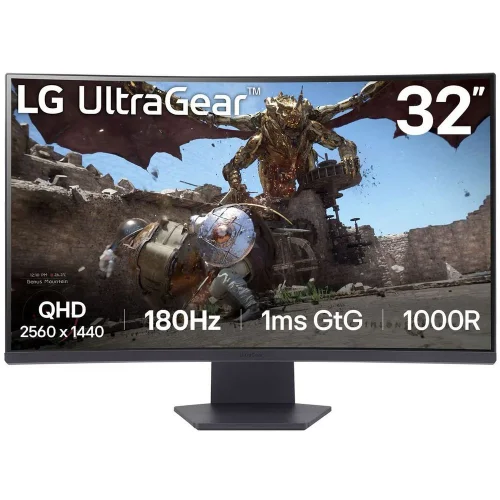 Монитор 31.5 LG 32GS60QC-B Black (VA, 2560x1440, HDMI+HDMI+DP, 1 ms, 178°/ 178°, 300 cd/ m, 3000:1, 180Hz, Curved 1000R) (32GS60QC-B.ARUZ (ARUQ))