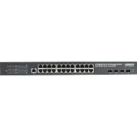 PoE Коммутатор OSNOVO SW-24G4X-1L Управляемый L3 PoE коммутатор на 24xGE RJ-45 c PoE + 4х10G SFP+ порта. Порты: 2 x GE (10/100/1000 Base-T) с PoE (до 90W, A+B) + 22 x GE (10/100/1000 Base-T) с PoE (до 30W), 4 x 1G/