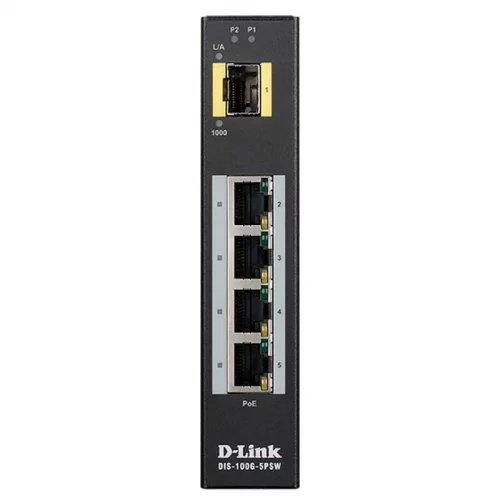 Коммутатор/ DIS-100G-5PSW Unmanaged Industrial Switch 4x1000Base-T PoE, 1x1000Base-X SFP, PoE Budget up to 120W, Surge 2KV, DIN-Rail, metal case IP30, -40 to 75°C, only DC power, w/o power supply (DIS-100G-5PSW/A1A) фото 2