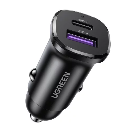 Автомобильное зарядное устройство UGREEN EC305 (25845) USB-C PD+USB-A QC 30W Fast Car Charger с чехлом. Цвет: черный (25845_)