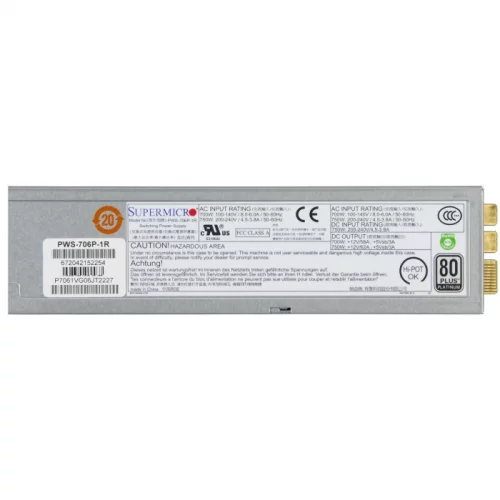 Блок питания Supermicro 1U 750W 80 Plus Platinum PFC (PWS-706P-1R)