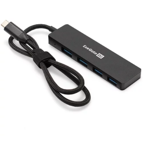 Exegate EX297631RUS USB-Хаб (концентратор) 4-в-1 ExeGate DUB-4C/3 (кабель-адаптер USB Type C --] 4xUSB3.0, Plug&Play, черный)