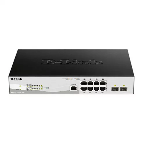 Коммутатор/ DGS-1210-10P/ME/B Managed L2 Metro Ethernet Switch 8x1000Base-T PoE, 2x1000Base-X SFP, PoE Budget 78W, Surge 6KV, CLI, RJ45 Console, Dying Gasp (DGS-1210-10P/ME/B1A) фото 2
