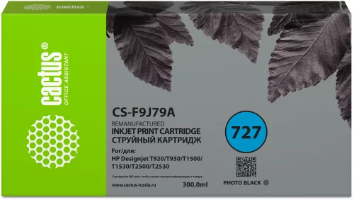Картридж струйный Cactus CS-F9J79A 727 XXL фото черный (300мл) для HP DJ T920/T930/T1500/T1530/T2500/T2530