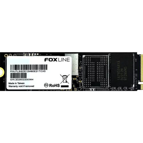 Твердотельный накопитель/ Foxline SSD X5-E21T, 512GB, M.2(22x80mm), NVMe, PCIe Gen4x4, 3D TLC, R/W 5100/4600MB/s, IOPs 780 000/924 000, TBW 500, DWPD 1.3 (2 года) (FLSSD512M80E21TCX5)